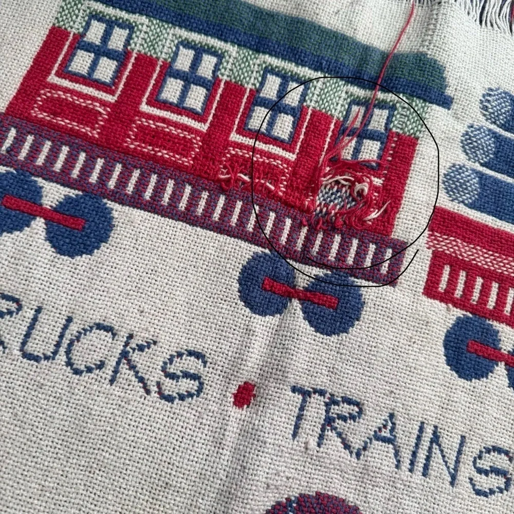 Pottery Barn Kids Vintage Woven Tapestry Throw Blanket Patterned Design Trains,